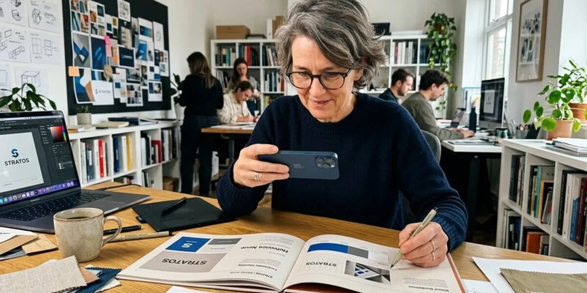 Designerin im Studio gestaltet Brand Book und Corporate Design