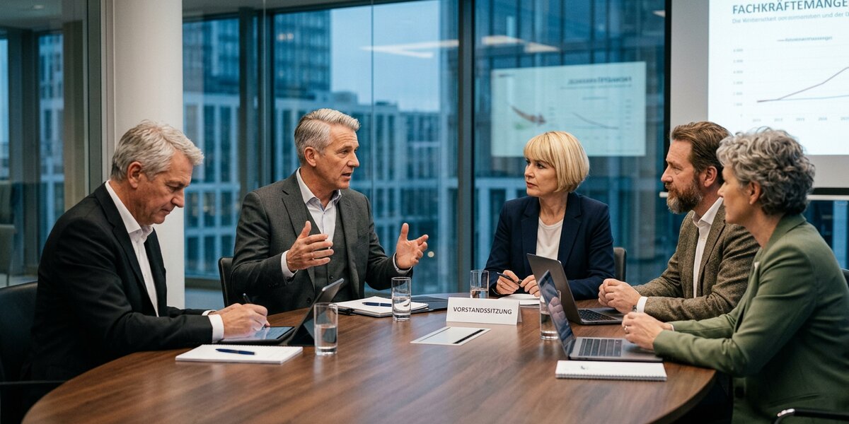 Führungskräfte im Business-Meeting zur Strategie gegen Fachkräftemangel in KMU